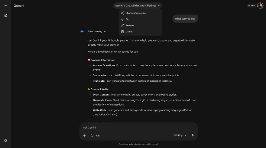 Giao diện Gemini web được đại tu