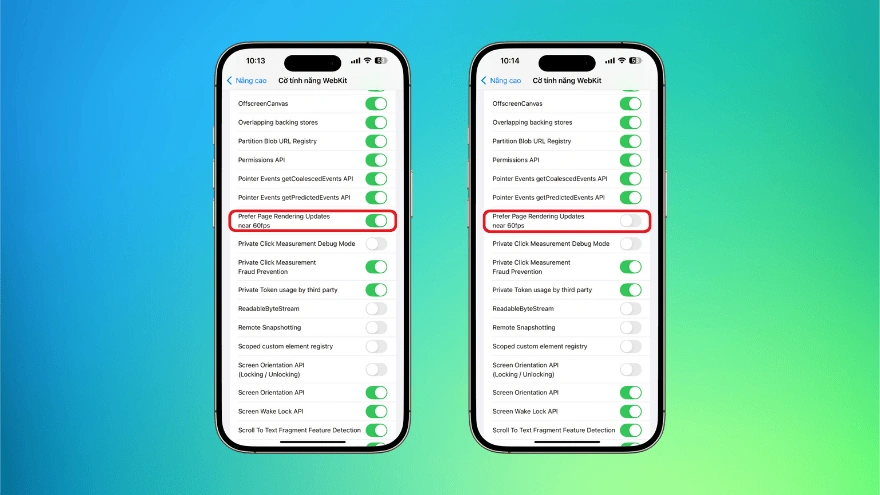 cách bật chế độ 120Hz cho Safari trên iPhone