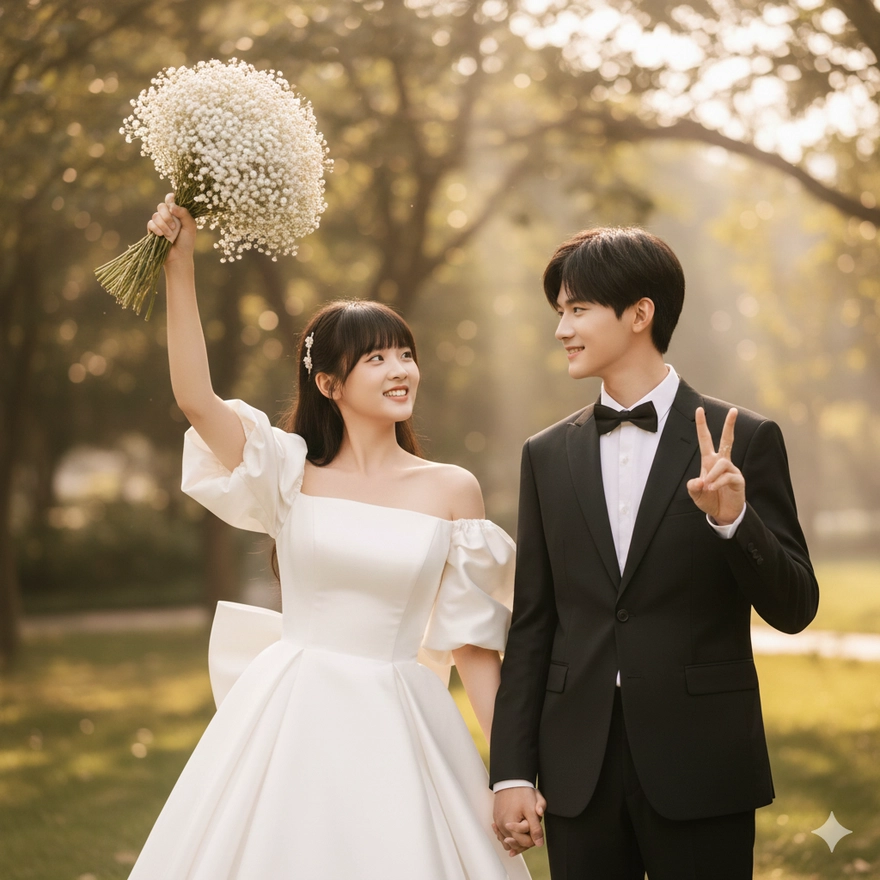 Câu lệnh Gemini tạo ảnh concept cưới cho cặp đôi