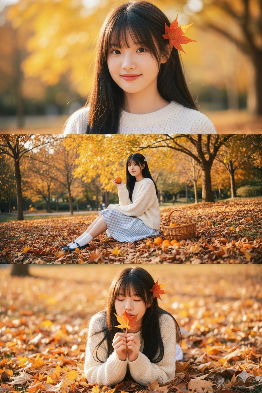 Câu lệnh tạo trend ảnh 3 khung mùa thu lá vàng rơi