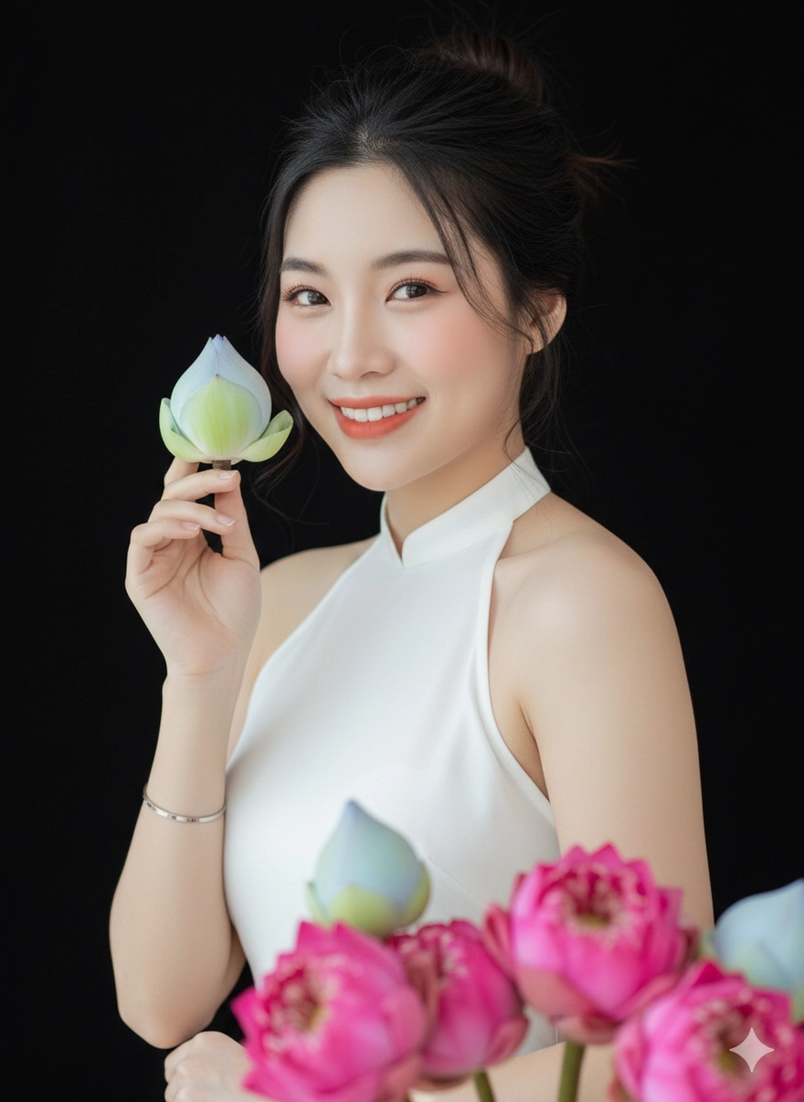 Câu lệnh Gemini tạo bộ ảnh bên đóa sen đẹp hút hồn