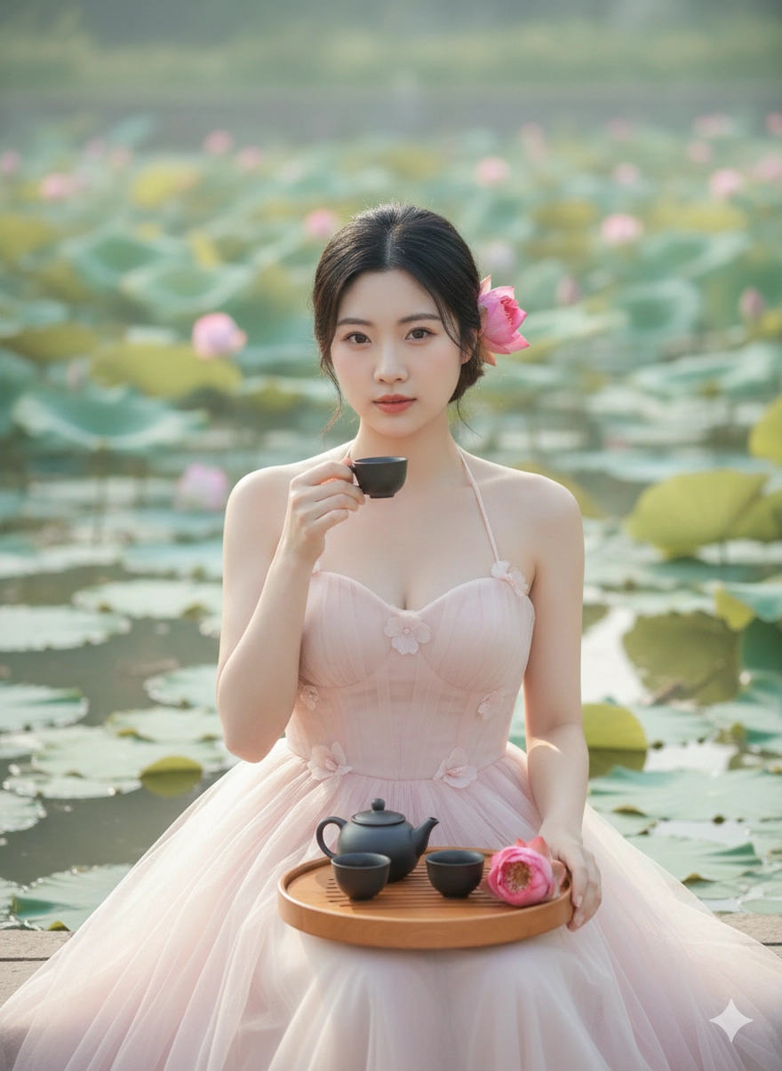 Câu lệnh Gemini tạo bộ ảnh bên đóa sen đẹp hút hồn