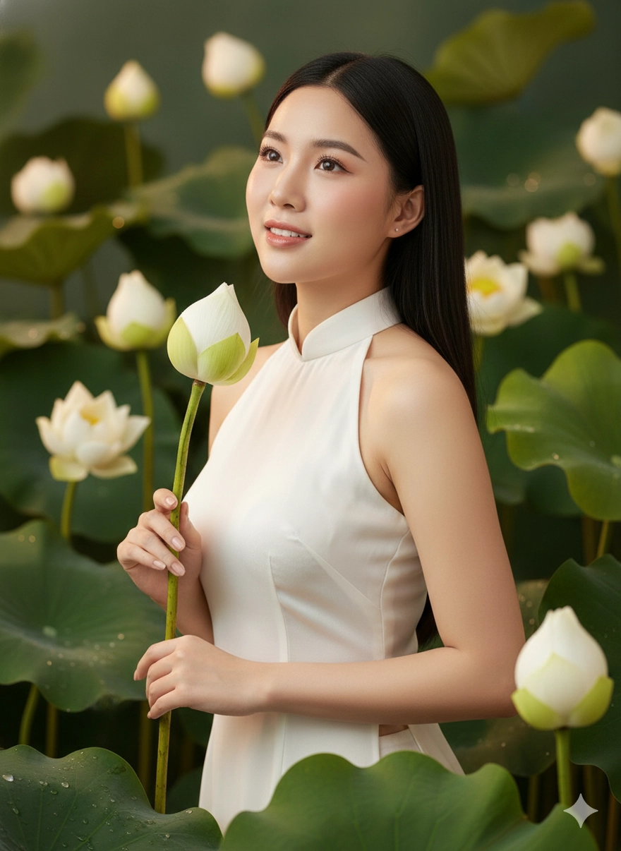 Câu lệnh Gemini tạo bộ ảnh bên đóa sen đẹp hút hồn