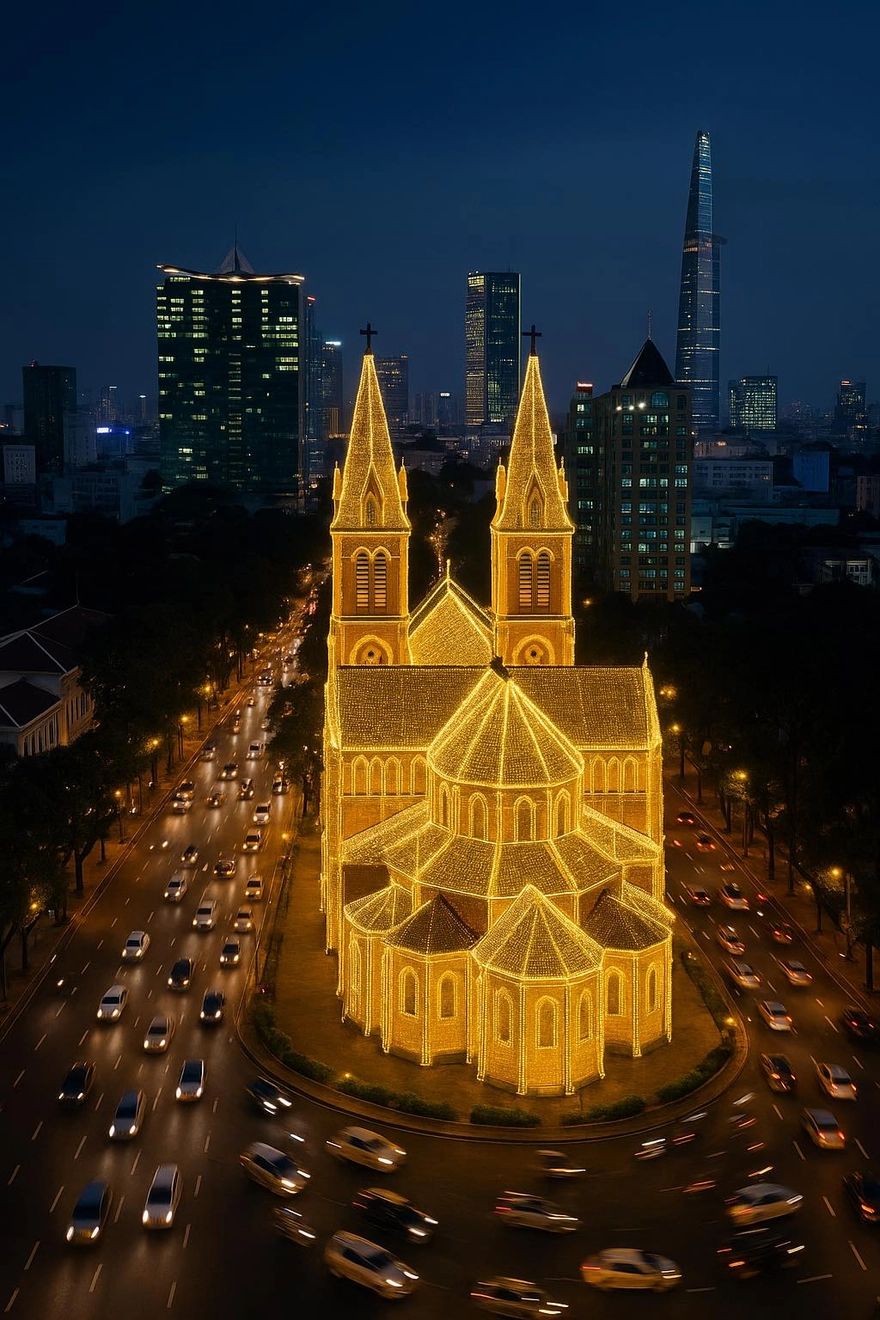 Săn ảnh Nhà thờ Đức Bà lên đèn hot trend năm nay với iPhone