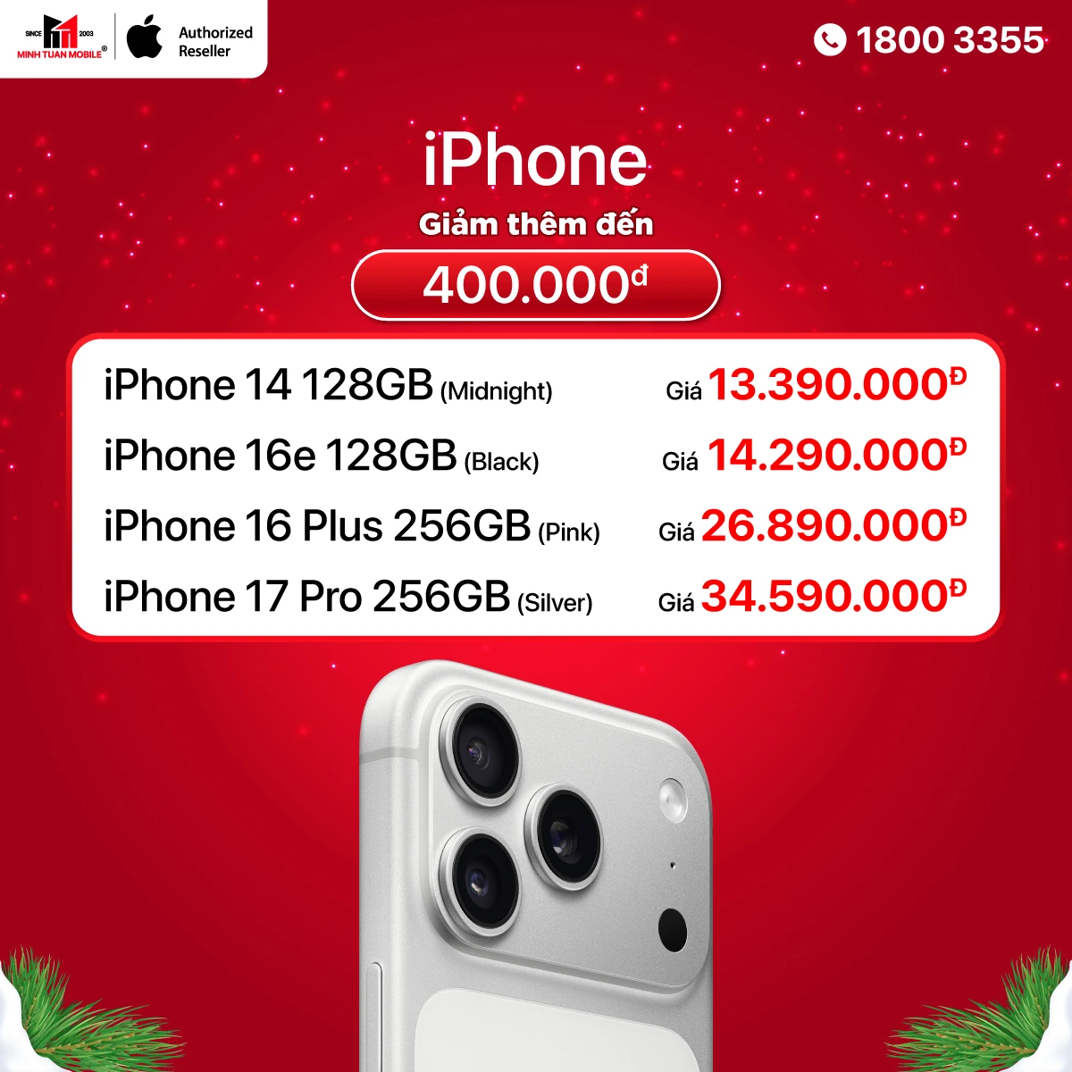 Đón Giáng Sinh Săn Quà Đỉnh Nhận điện thoại 1K Tại Minh Tuấn Mobile