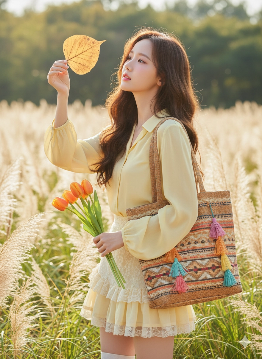 Prompt Gemini tạo ảnh nàng thơ dịu dàng bên lá vàng khô