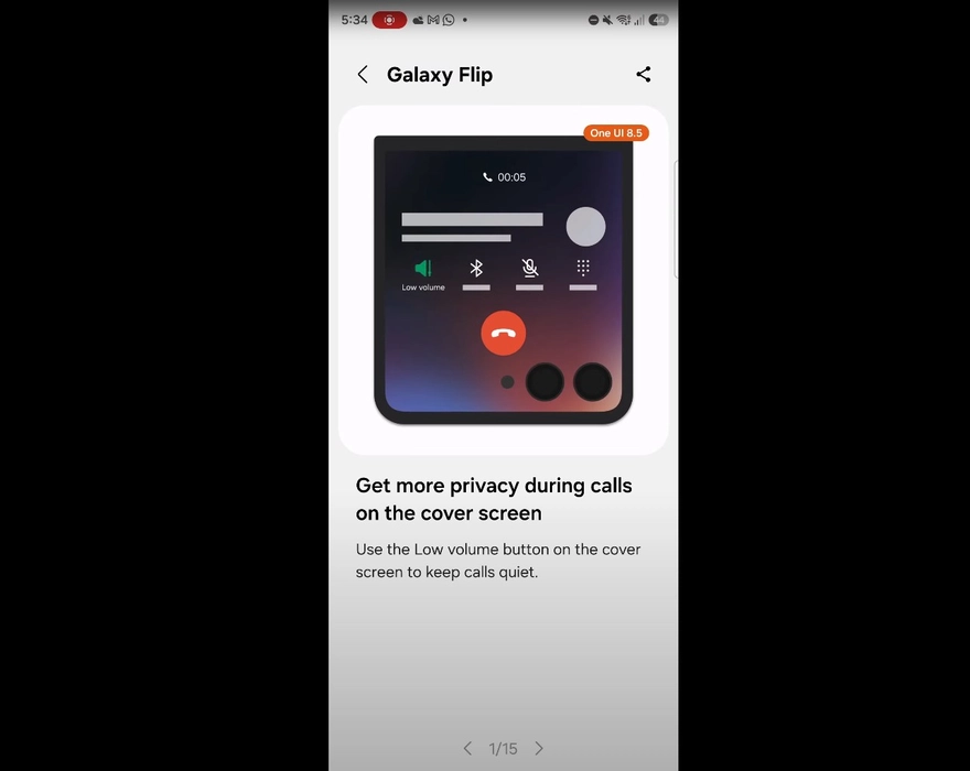One UI 8.5 xử lý bất tiện khi nghe gọi trên Galaxy Z Flip7