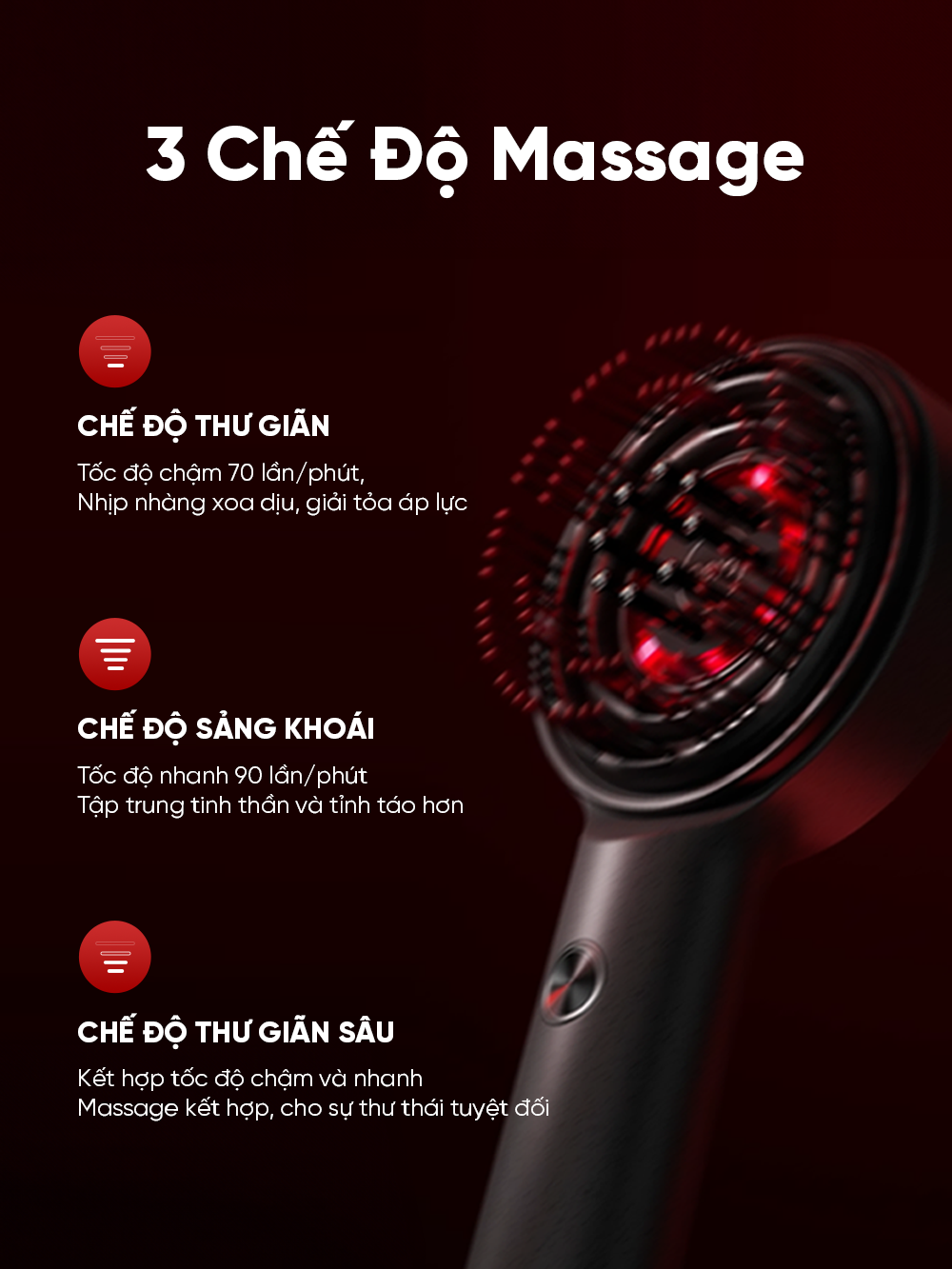 Hệ thống 3 chế độ massage tùy chỉnh theo từng nhu cầu sử dụng
