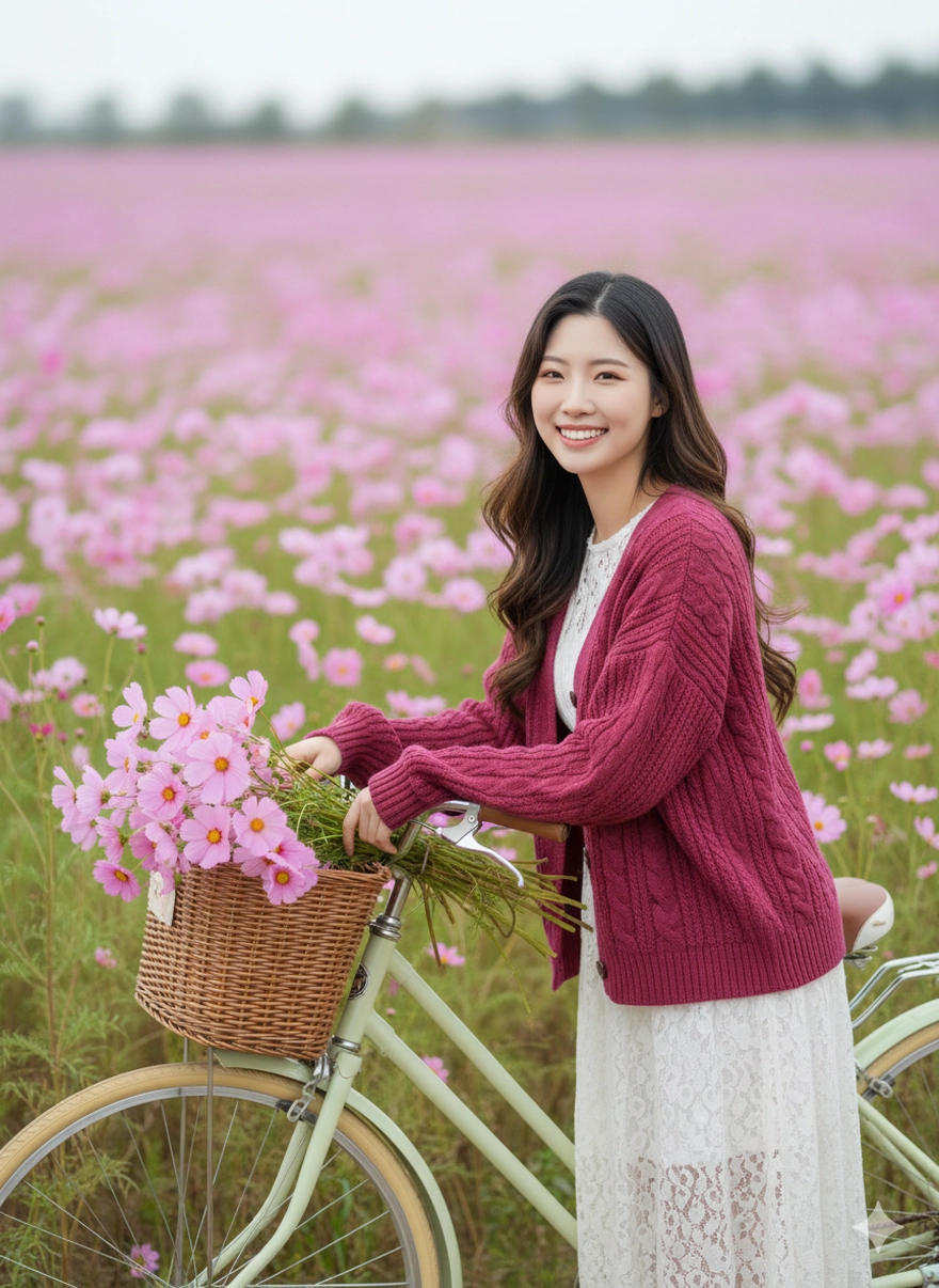 Câu lệnh Gemini tạo ảnh giữa biển hoa Cosmos hồng đẹp mê ly