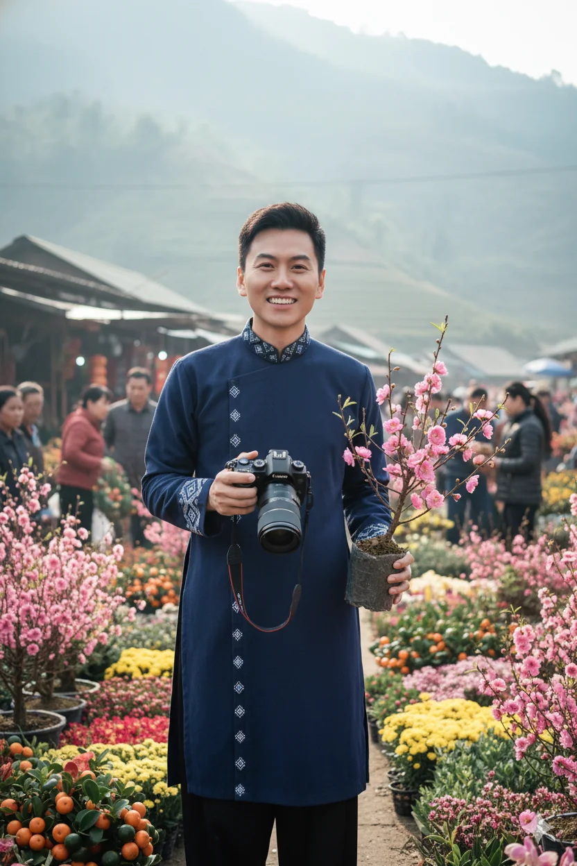 Chụp ảnh áo dài Tết cực chất cho nam chỉ với một câu lệnh