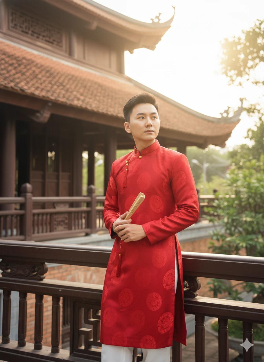 Chụp ảnh áo dài Tết cực chất cho nam chỉ với một câu lệnh