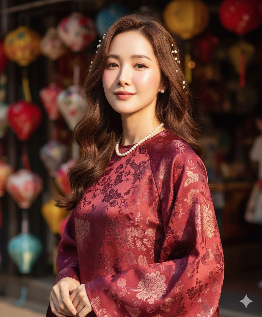 Cách tạo ảnh áo dài đỏ gấm đón Tết bằng Gemini AI đẹp mê ly