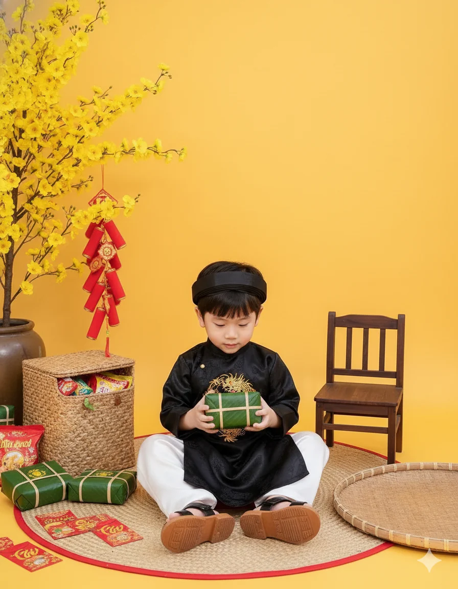 Tạo bộ ảnh áo dài Tết cực iu cho bé chỉ với Gemini