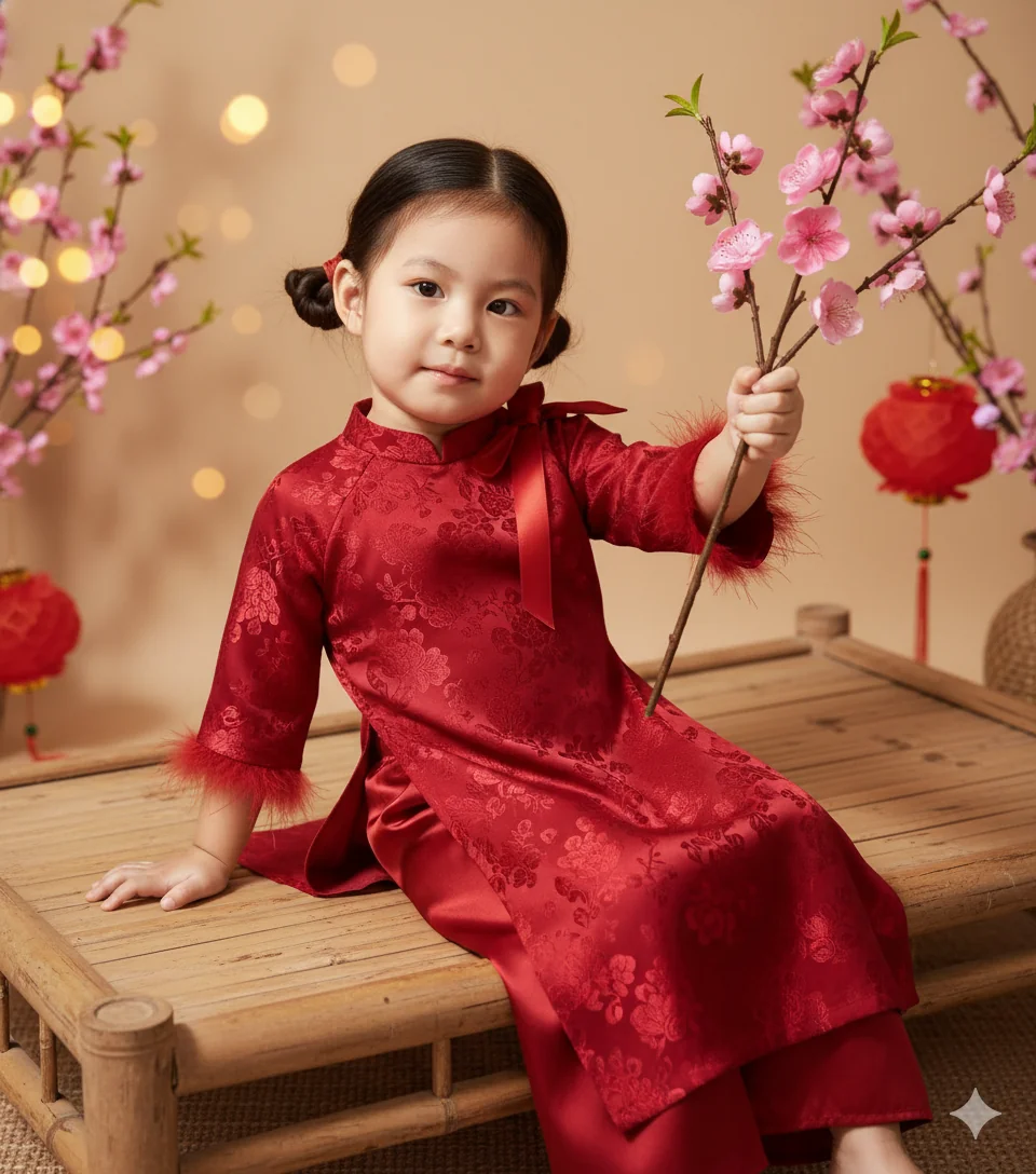 Tạo bộ ảnh áo dài Tết cực iu cho bé chỉ với Gemini