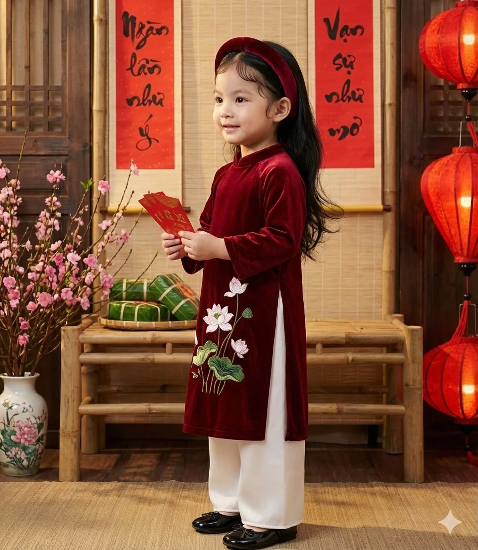 Tạo bộ ảnh áo dài Tết cực iu cho bé chỉ với Gemini