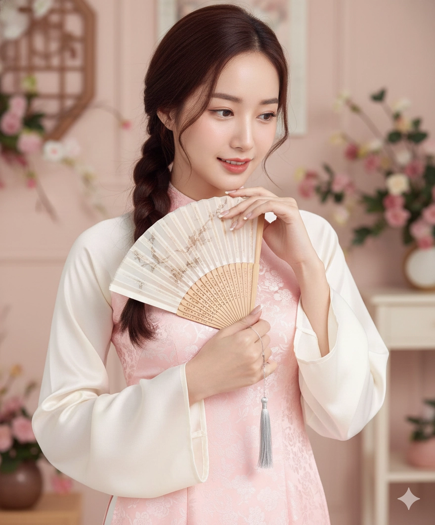 Cách tạo ảnh áo dài Tết màu hồng ngọt ngào bằng Gemini AI