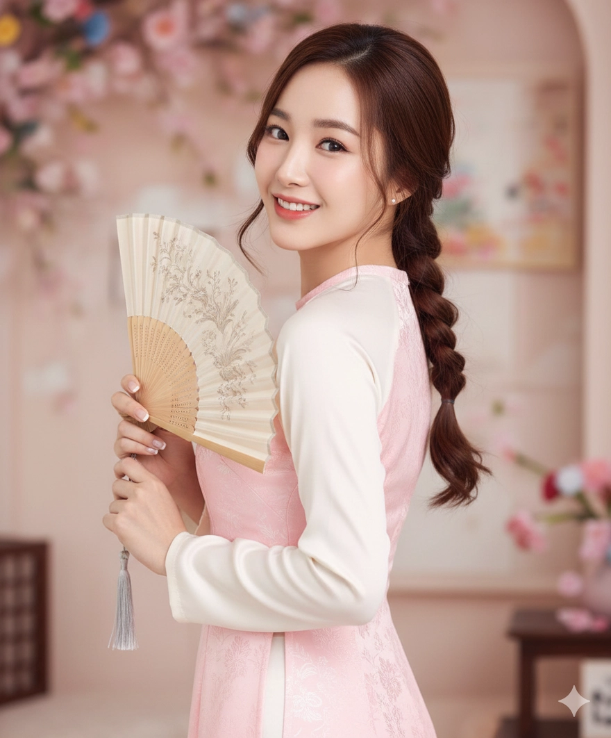 Cách tạo ảnh áo dài Tết màu hồng ngọt ngào bằng Gemini AI