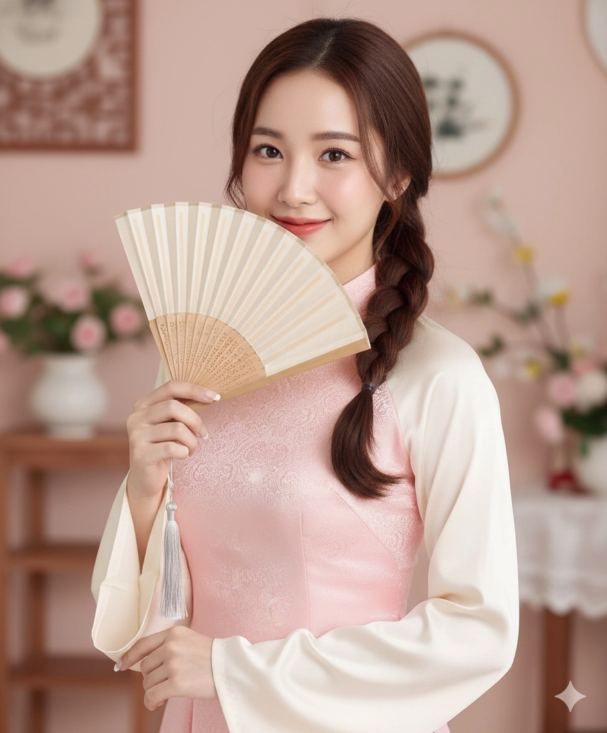 Cách tạo ảnh áo dài Tết màu hồng ngọt ngào bằng Gemini AI