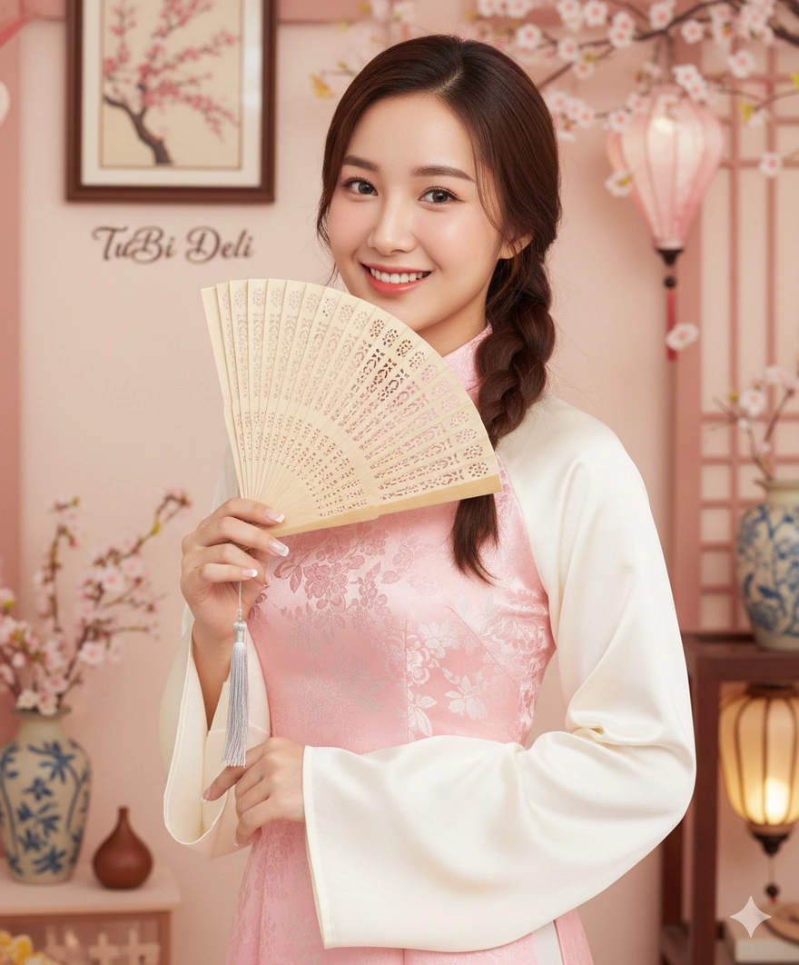 Cách tạo ảnh áo dài Tết màu hồng ngọt ngào bằng Gemini AI