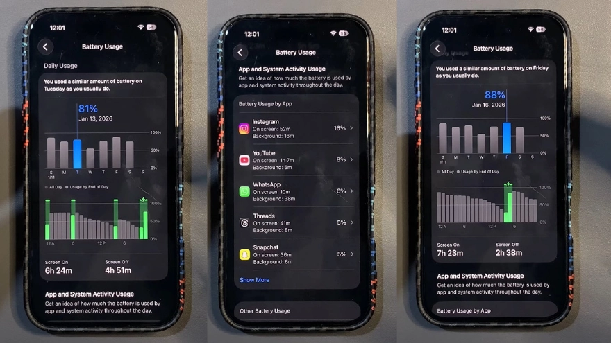 iOS 26.3 Beta 2 sau 5 ngày: Pin gần 8 tiếng, hiệu năng đỉnh
