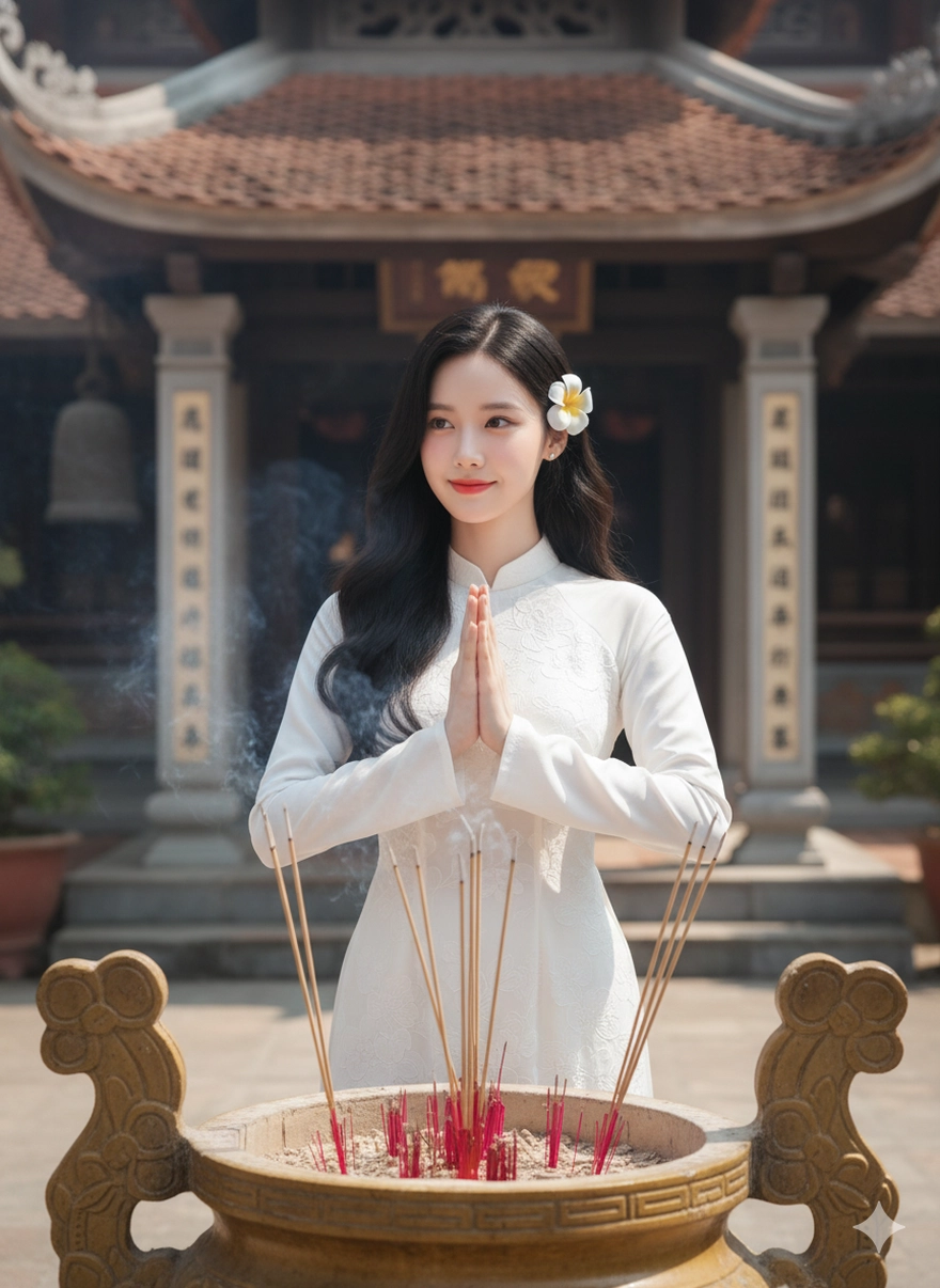 Tạo ảnh đi lễ chùa đầu năm không chen lấn chỉ với Gemini