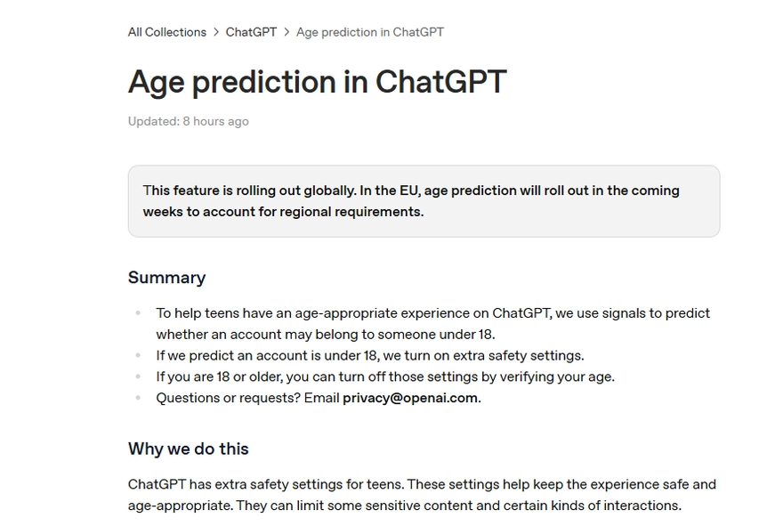 ChatGPT có tính năng dự đoán tuổi để bảo vệ người dùng