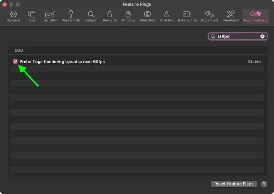 cách kích hoạt 120Hz trong Safari trên MacBook