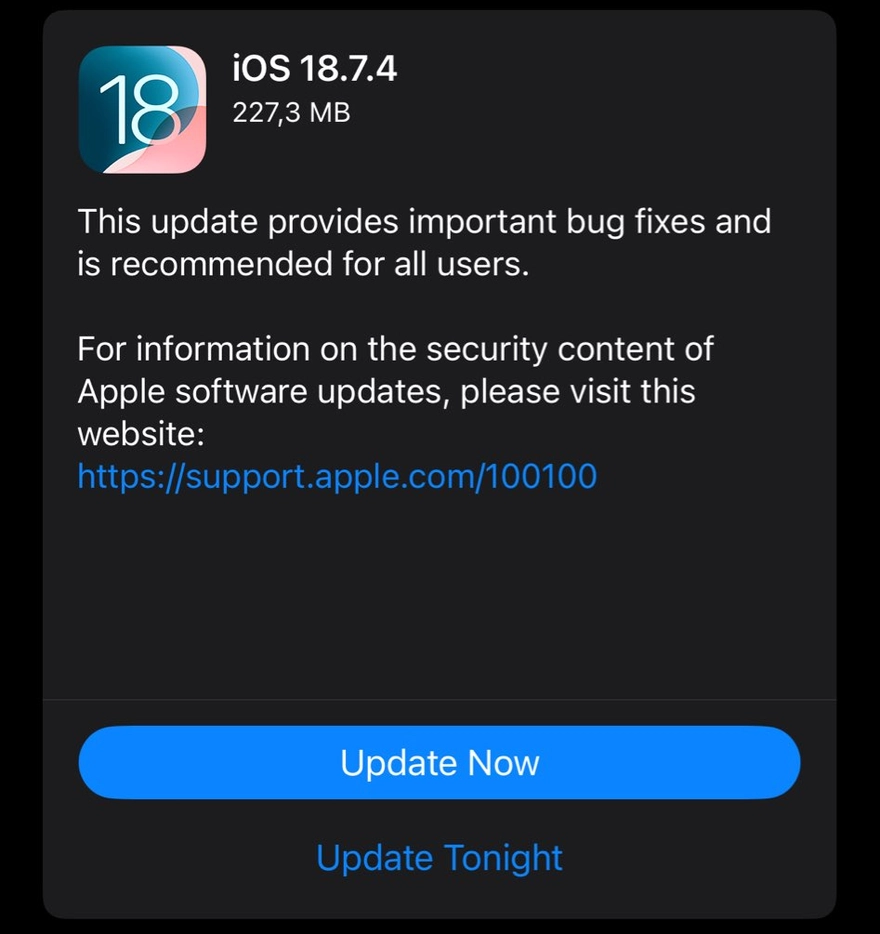 Apple ra mắt iOS 18.7.4 cho người dùng chưa lên iOS 26
