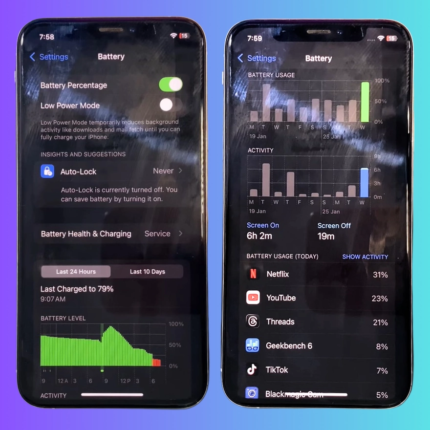 iOS 18.7.4 sau 24H: Pin iPhone cũ 