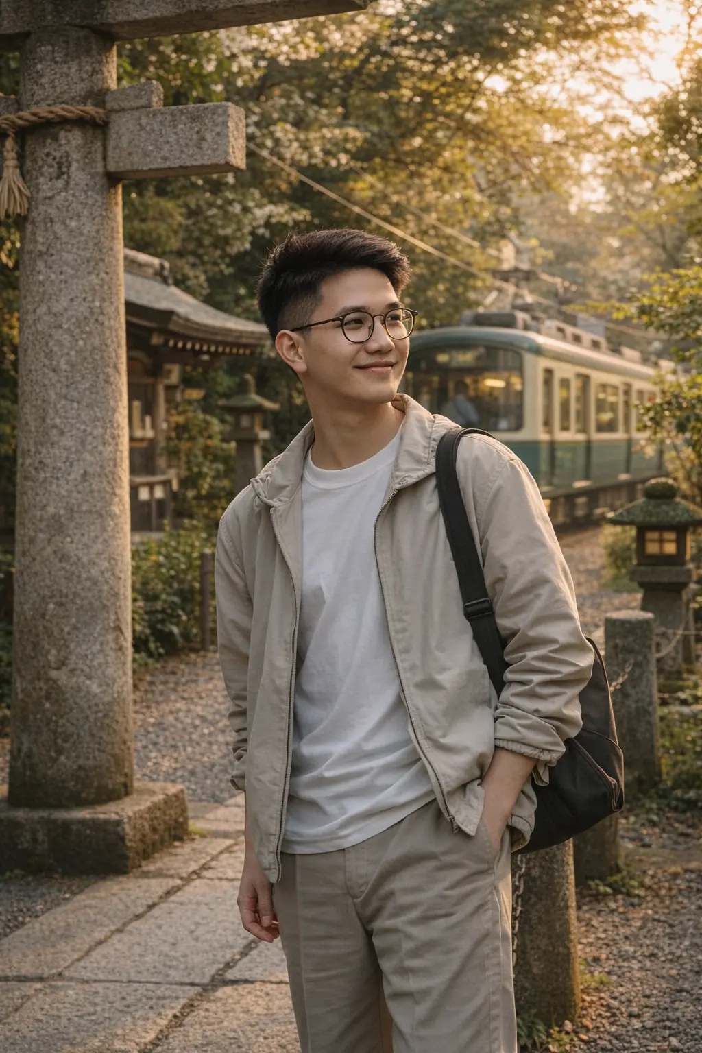 Tạo ảnh check in đường ray tàu tại Nhật Bản