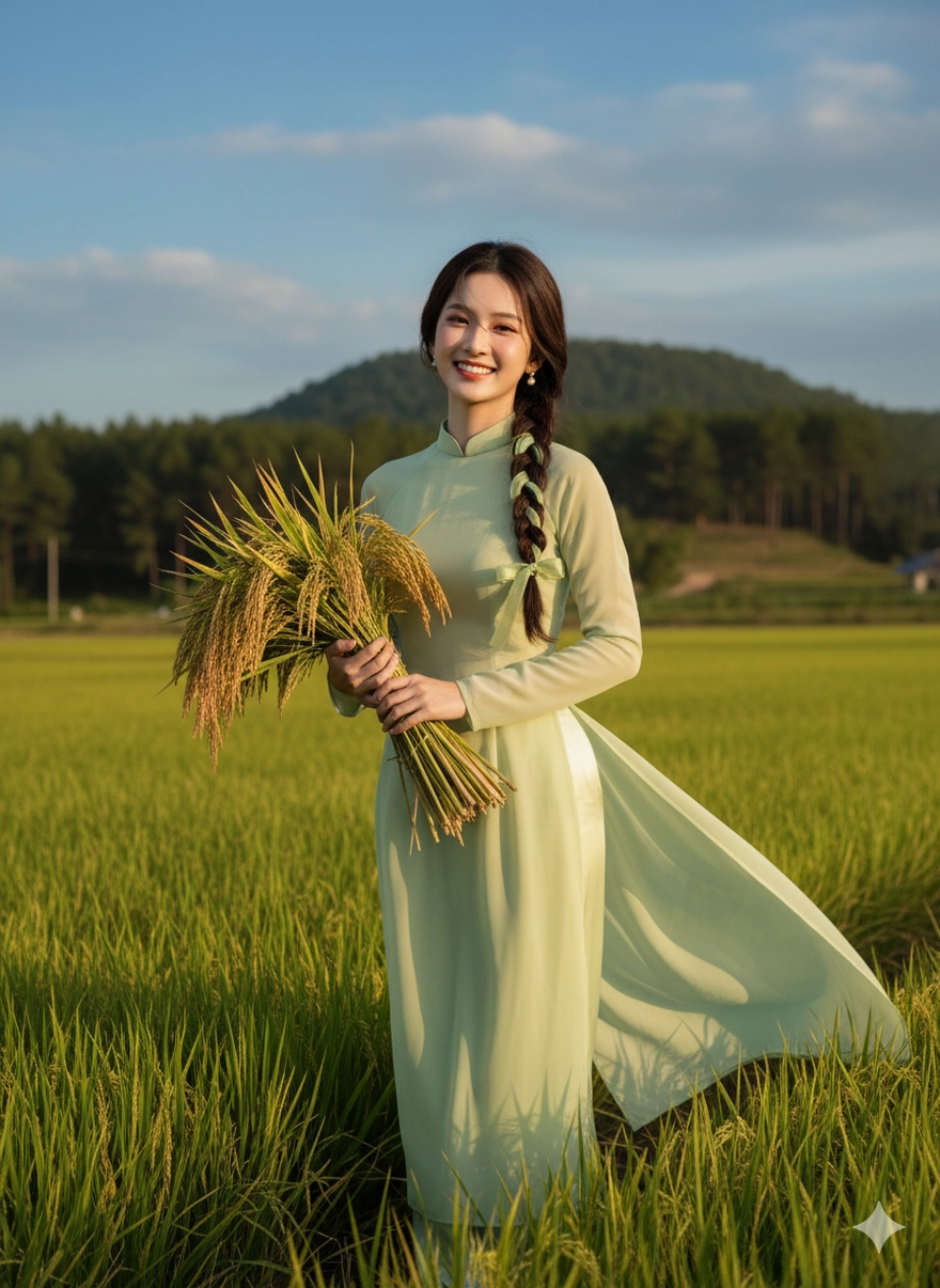 Câu lệnh Gemini tạo ảnh nàng thơ giữa đồng lúa chín