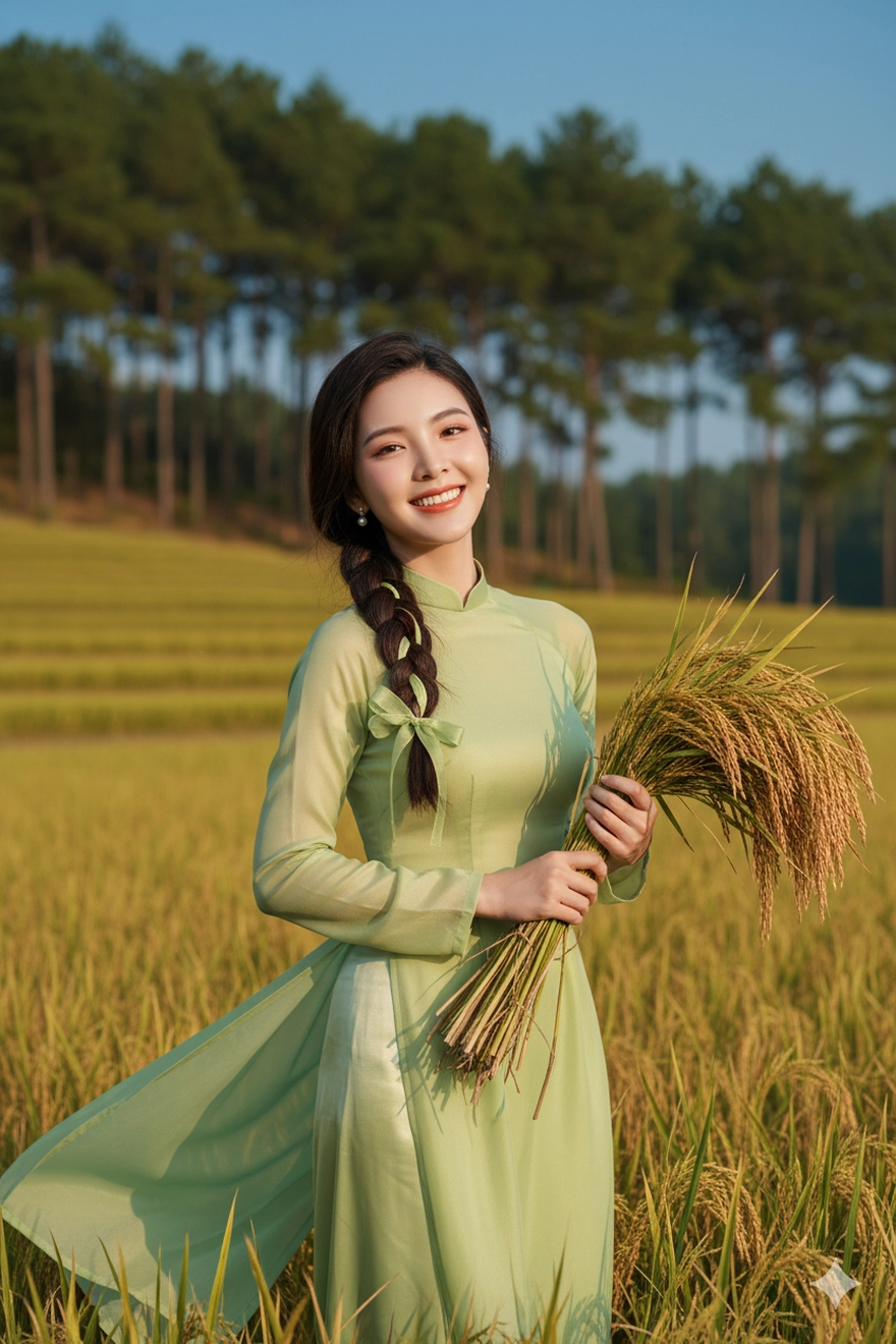 Câu lệnh Gemini tạo ảnh nàng thơ giữa đồng lúa chín