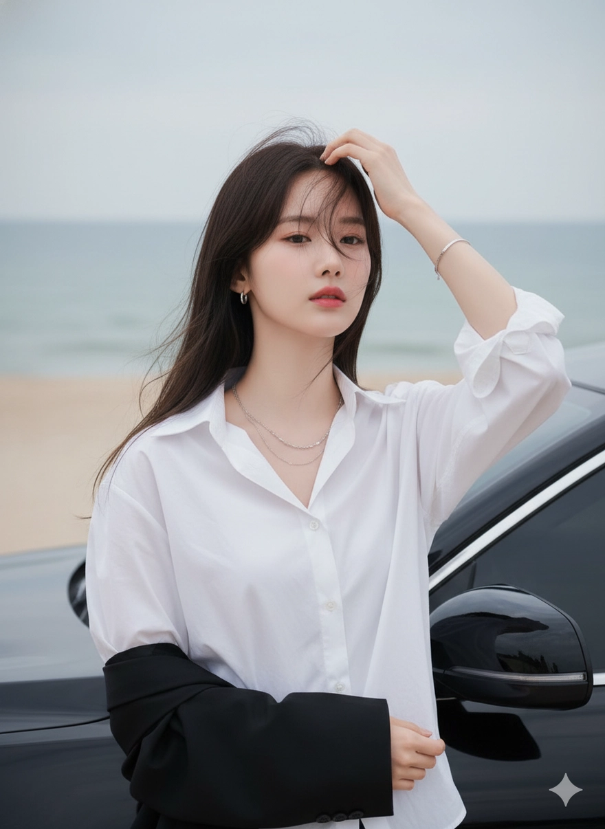 Câu lệnh Gemini tạo ảnh cô nàng thanh lịch giữa biển trời