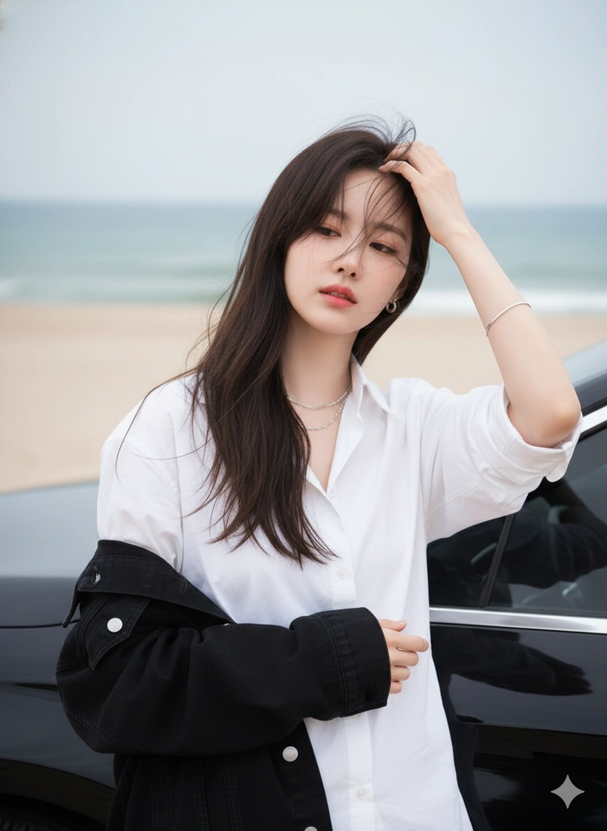 Câu lệnh Gemini tạo ảnh cô nàng thanh lịch giữa biển trời