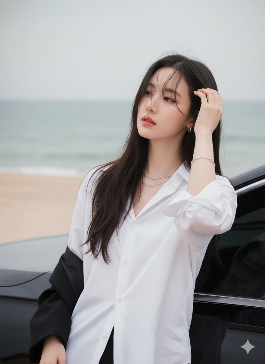 Câu lệnh Gemini tạo ảnh cô nàng thanh lịch giữa biển trời