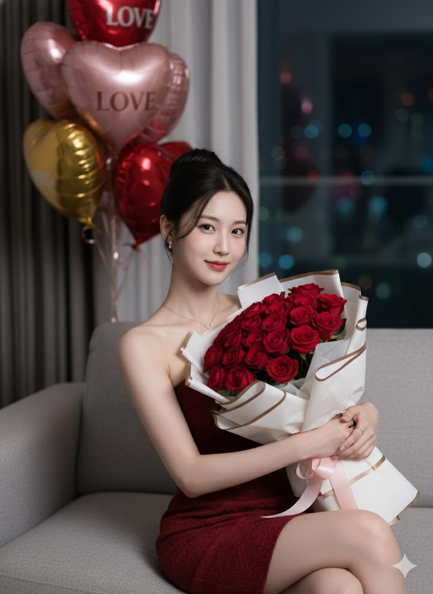 Tổng hợp câu lệnh Gemini tạo ảnh nàng ôm hoa dịp Valentine