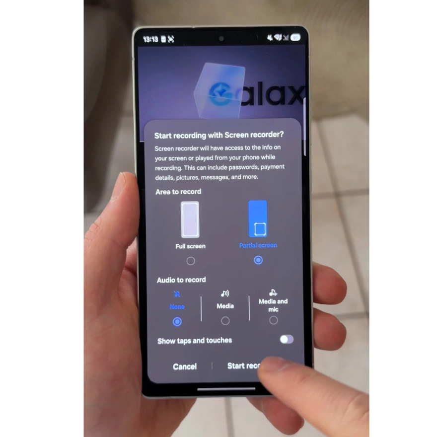 One UI 8.5 có tính năng quay màn hình theo khu vực mong muốn