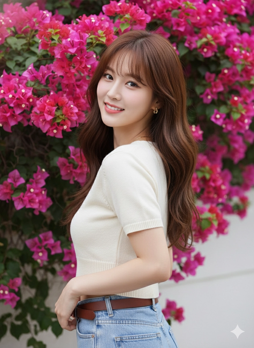 Câu lệnh Gemini tạo ảnh bên dàn hoa giấy cực lung linh