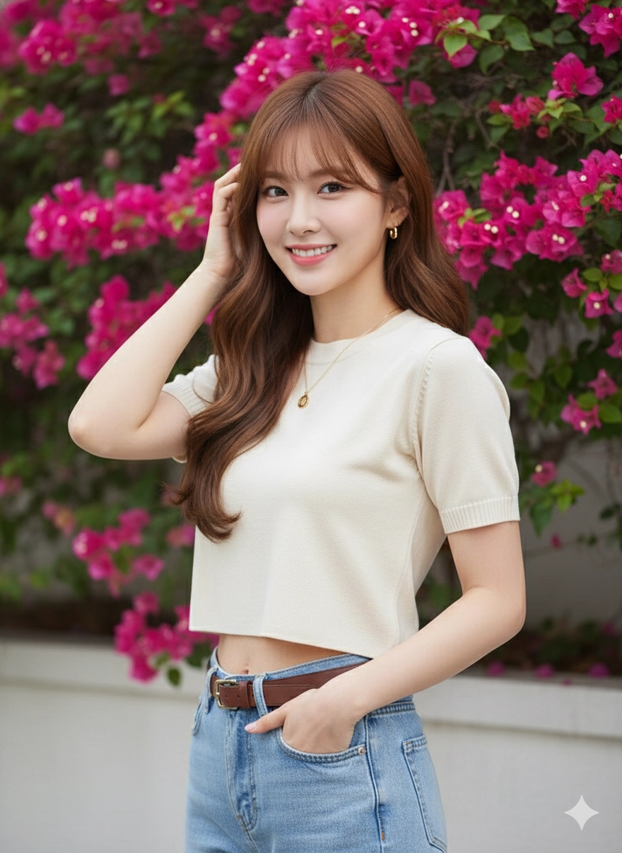 Câu lệnh Gemini tạo ảnh bên dàn hoa giấy cực lung linh