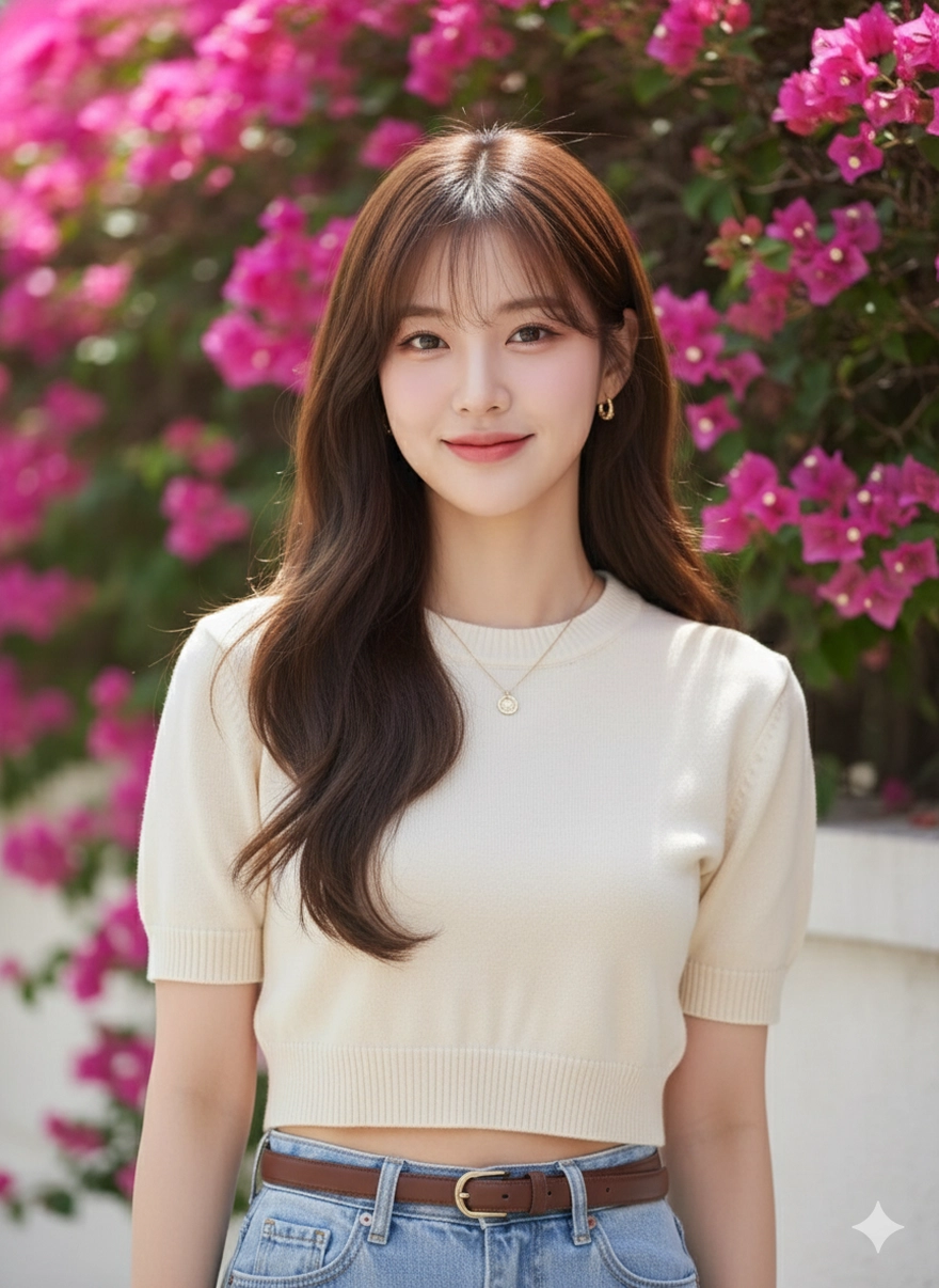 Câu lệnh Gemini tạo ảnh bên dàn hoa giấy cực lung linh