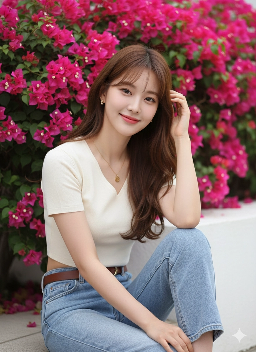 Câu lệnh Gemini tạo ảnh bên dàn hoa giấy cực lung linh