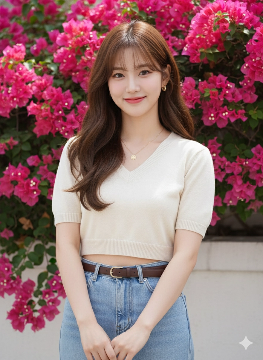 Câu lệnh Gemini tạo ảnh bên dàn hoa giấy cực lung linh