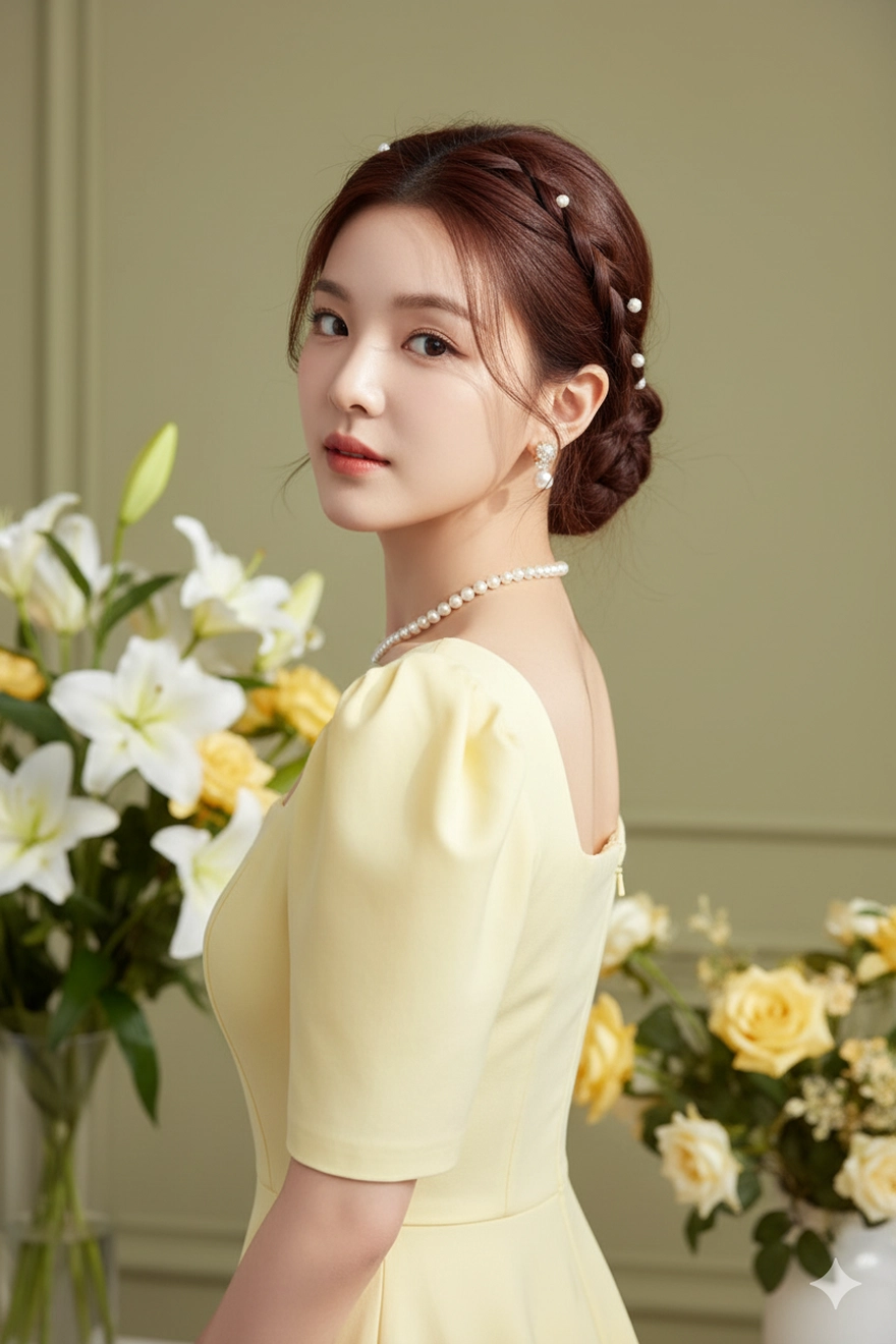 Câu lệnh Gemini tạo ảnh nàng thơ váy vàng đẹp như studio