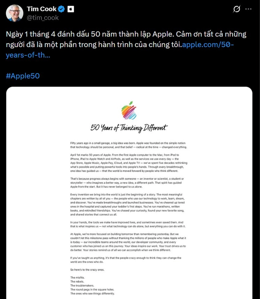 Apple kỷ niệm 50 năm: 
