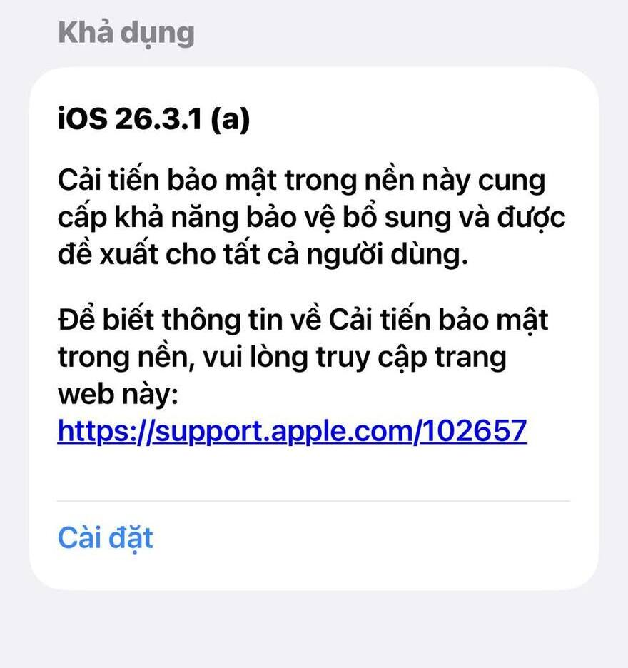 Dòng iPhone nào cài được iOS 26.3.1 (a)?