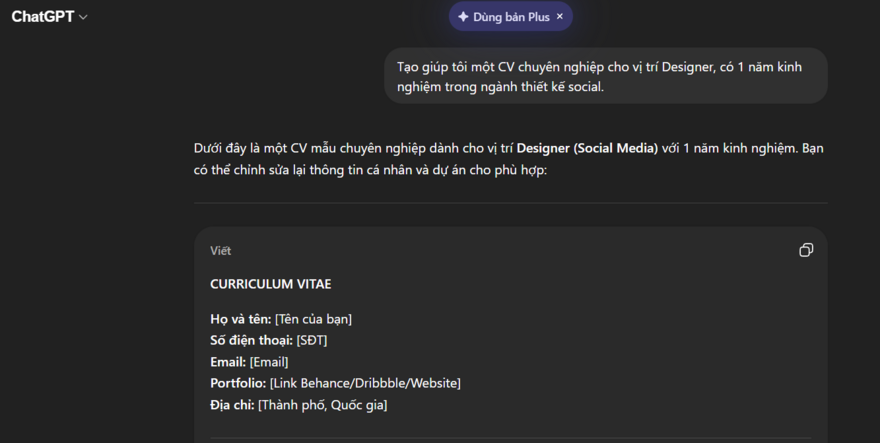 Tự soạn CV chỉ qua 1 câu lệnh ChatGPT cực dễ