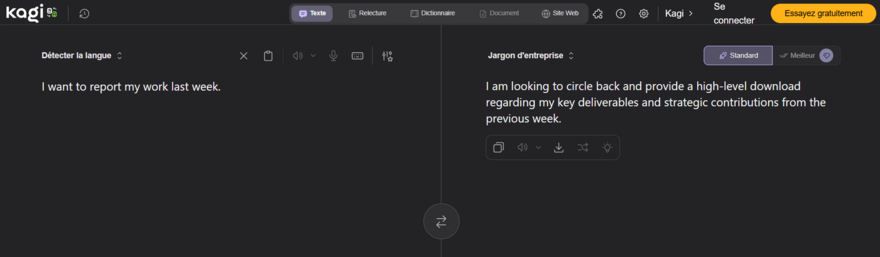 Cách dùng Kagi dịch câu nói thành style công sở đang hot