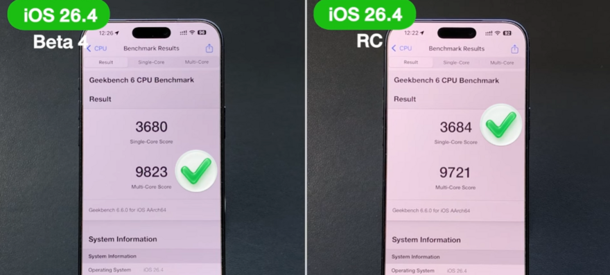 So kè iOS 26.4 RC vs Beta 4 trên iPhone 17 Pro Max