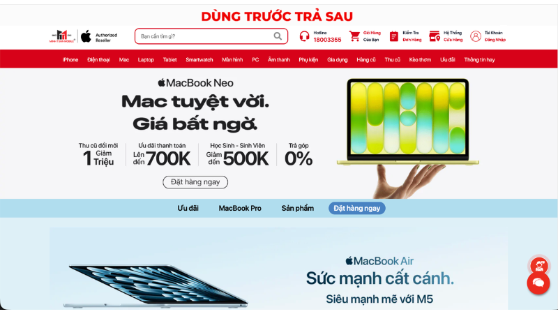 Bước 1 khi đặt hàng MacBook Neo tại Minh Tuấn Mobile