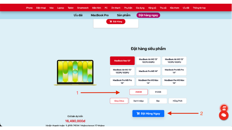 Bước 3 khi đặt hàng MacBook Neo tại Minh Tuấn Mobile